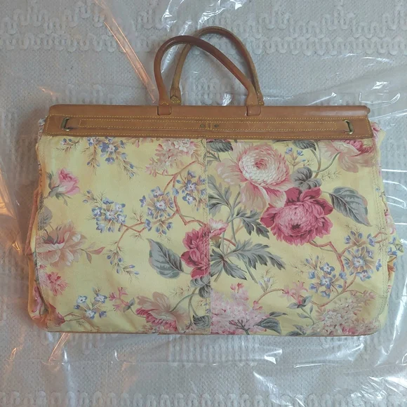 Vintage 80's Ralph Lauren Floral Carpet Tapestry Leather Satchel- Travel Bag! - Picture 10 of 16